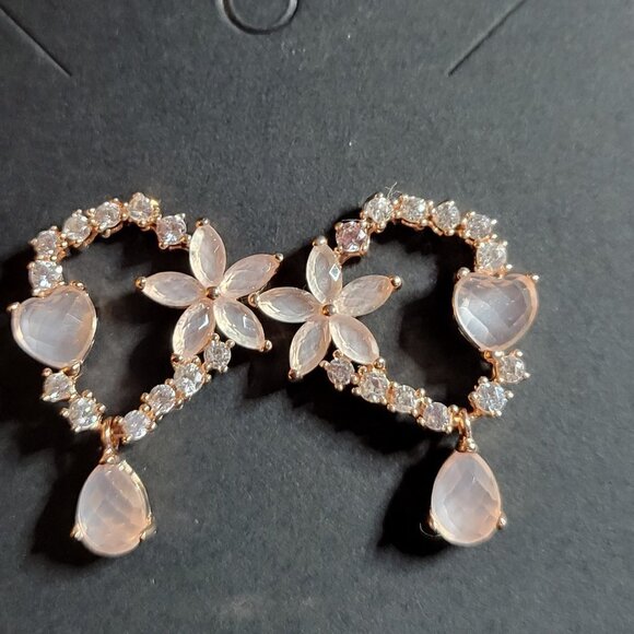 JTV Rose Quartz White Zircon 18K Rose Gold Earrings - Picture 1 of 10